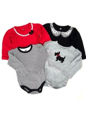 Hudson Baby Long Sleeve 100% Cotton Bodysuits Set of Four Size 24M Houndstooth
